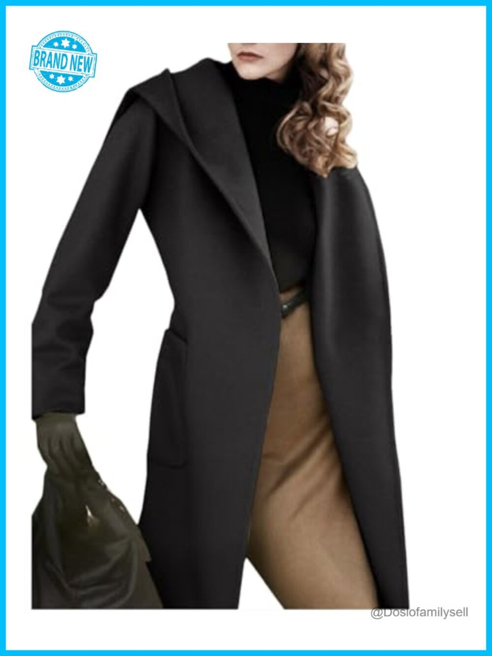 Wool Blend Trench Coat Hooded Belted Open Front Jacket